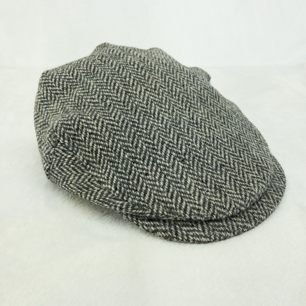 Vintage LL Bean Flat Cap Mens Large Grey Herringbone Wool Hanna Hats Ireland